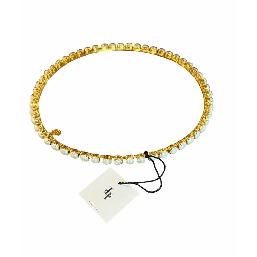 Lelet NY Bandeau diadème or headpiece in Gold Plate & Adorned with Pearls NWT